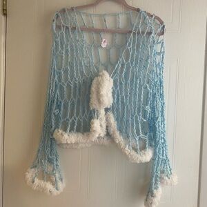 Blue and White Knit Women's Top